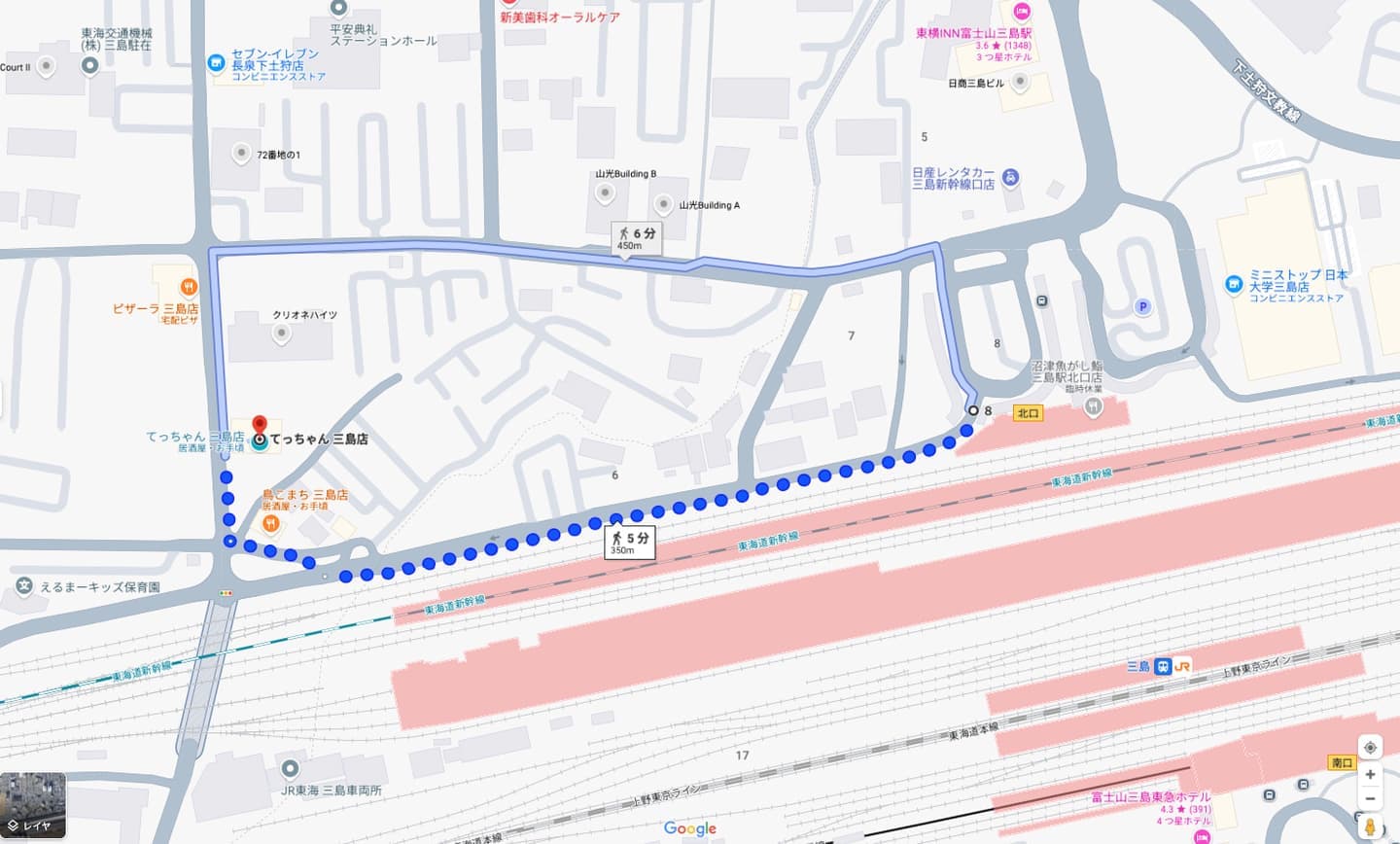 お店までのGoogleルート検索｜焼きとりてっちゃん