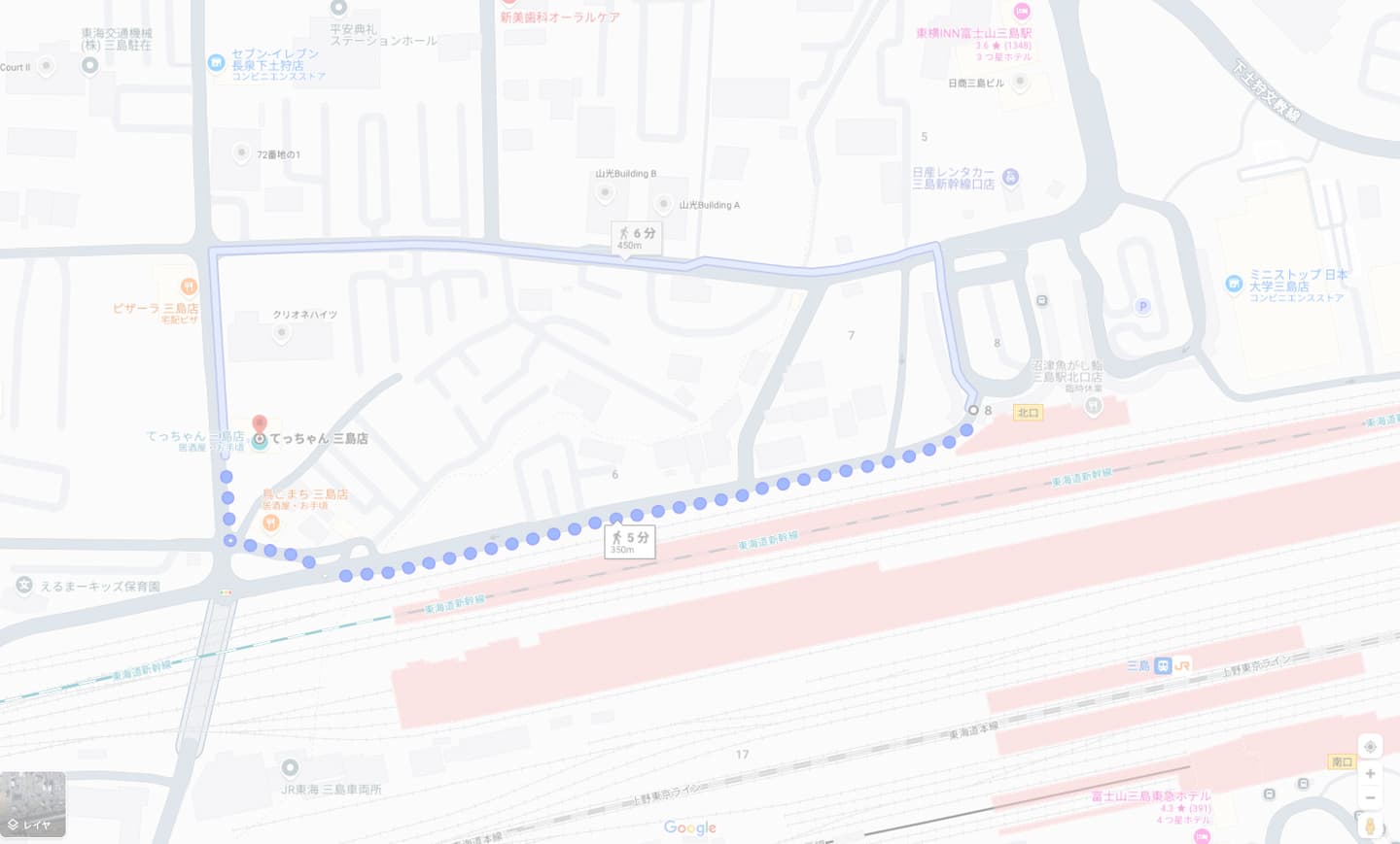 お店までのGoogleルート検索｜焼きとりてっちゃん